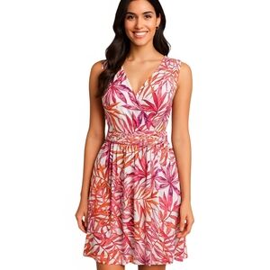 Harper Pink and Orange Leaf Print Swim Coverup
